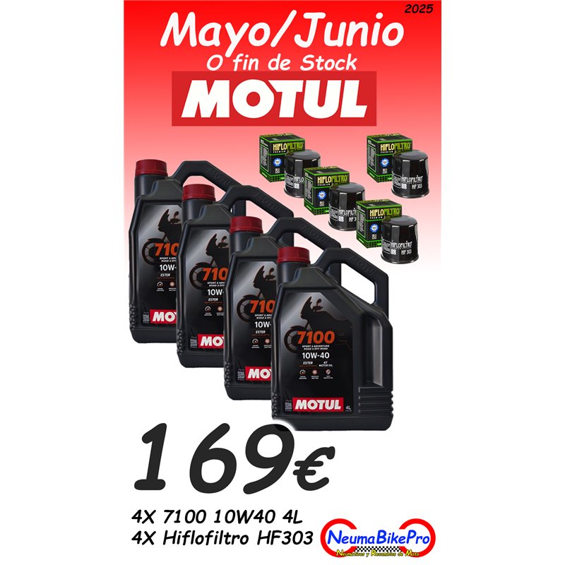 4X Motul 7100 10W40 4L + 4X Hiflofiltr HF204