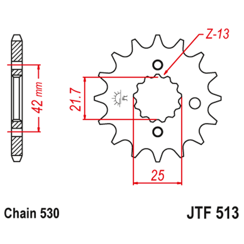 Piñon JTF513 de acero con 13 dientes