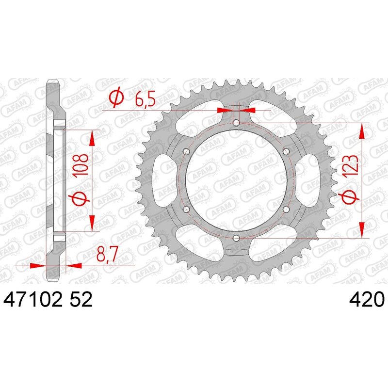 Corona AFAM acero estandar 47102 - Paso 420-52 Dientes