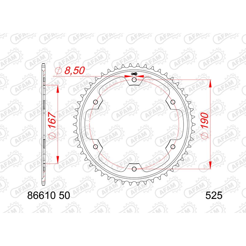 Corona AFAM acero estandar 86610 - Paso 525-50 Dientes