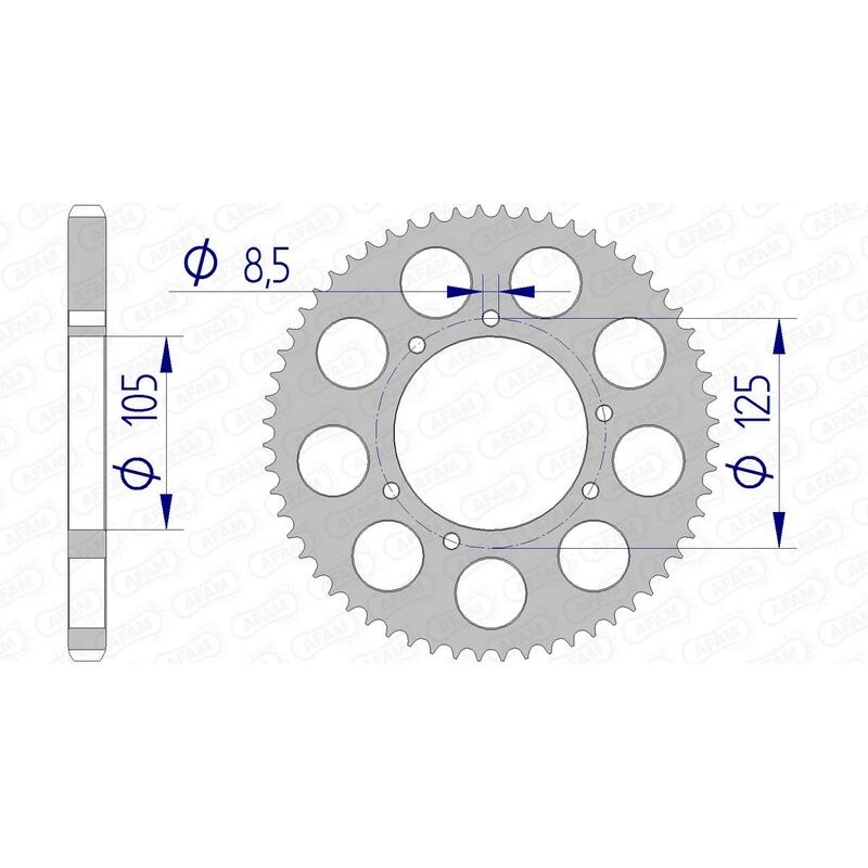 Corona AFAM aluminio 48200 - Paso 428-62 Dientes
